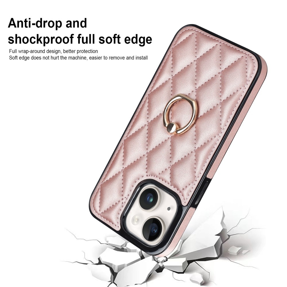 Deksel Finger Ring iPhone 14 Quilted rosegull