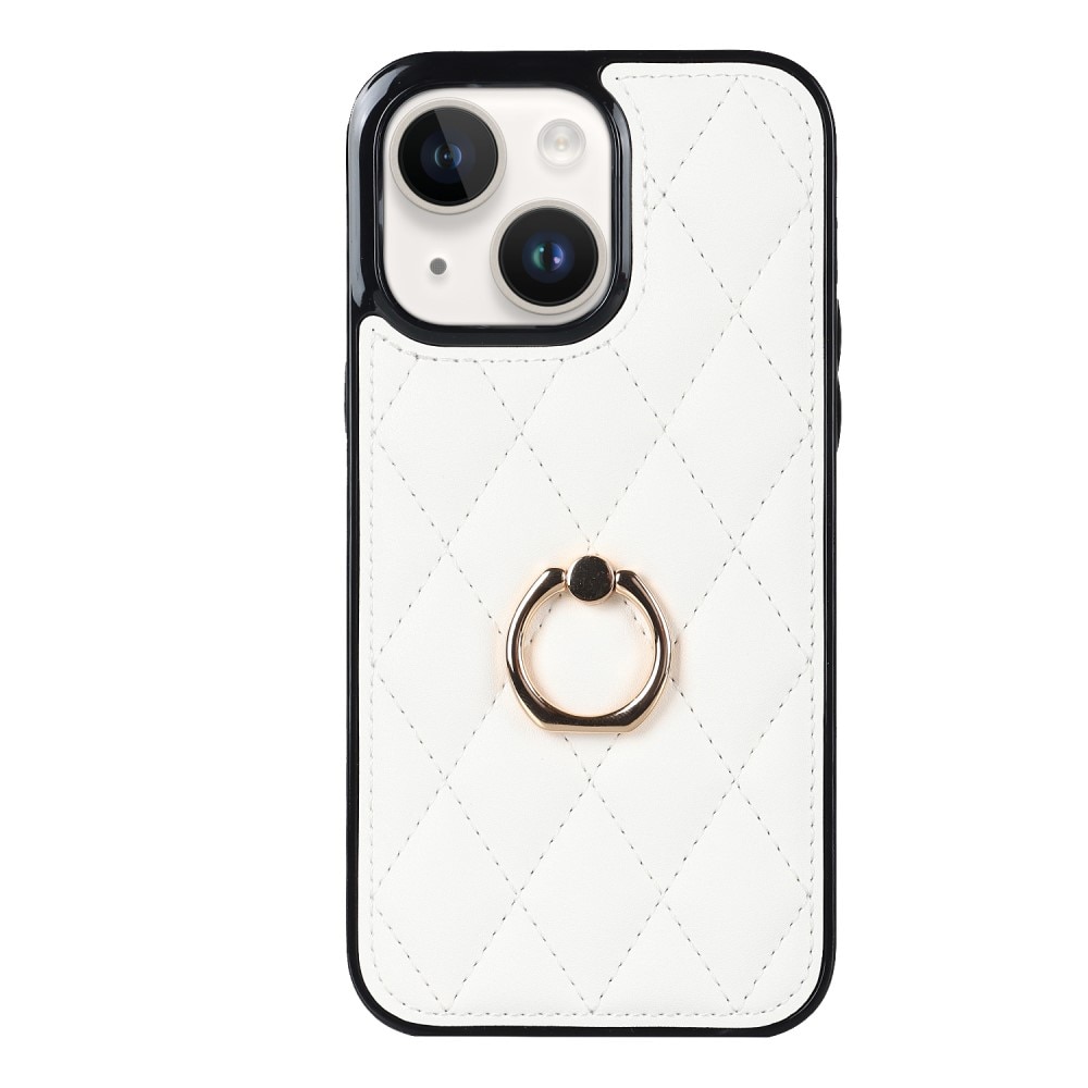 Deksel Finger Ring iPhone 14 Quilted hvit