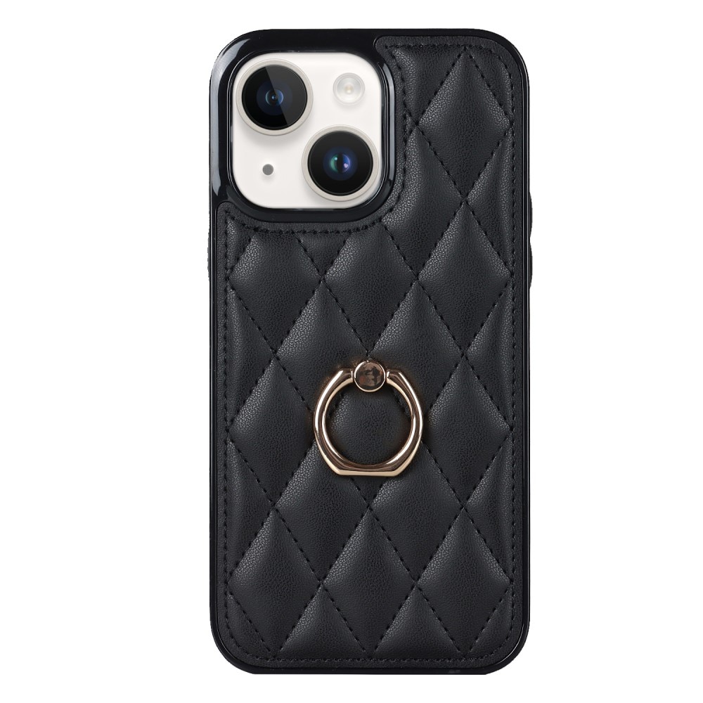 Deksel Finger Ring iPhone 14 Quilted svart