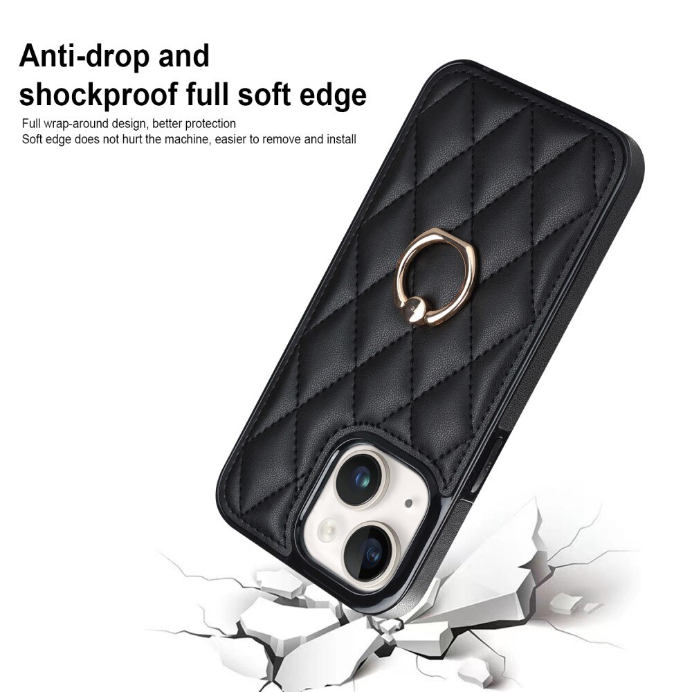 Deksel Finger Ring iPhone 14 Quilted svart