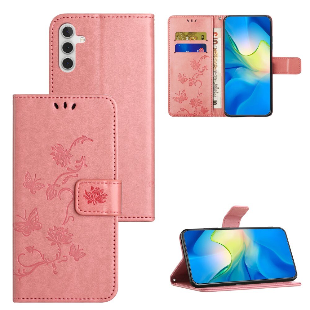 Lærveske Sommerfugler Samsung Galaxy A24 rosa