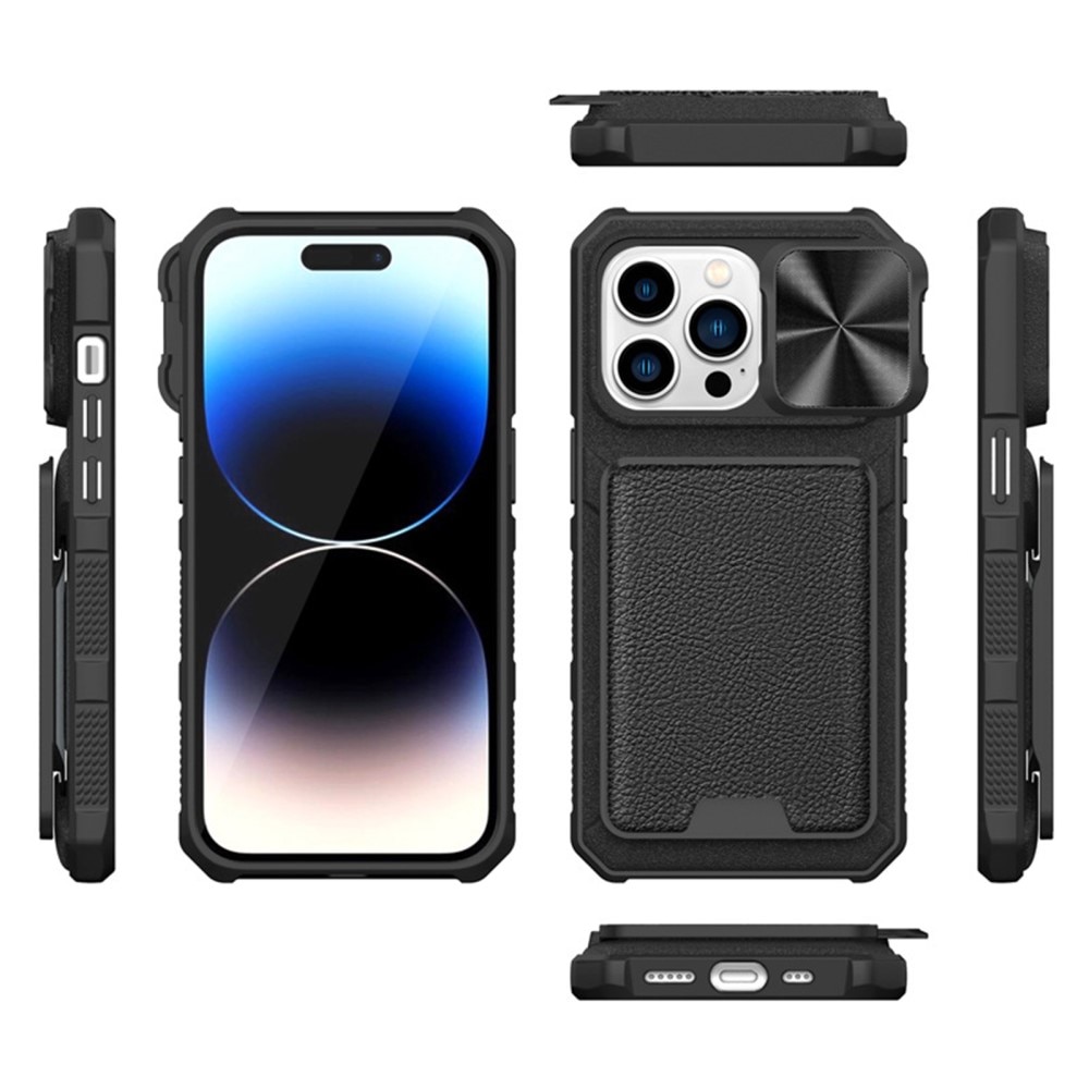 Hybriddeksel Kamerabeskyttelse+Kortholder iPhone 14 Pro svart