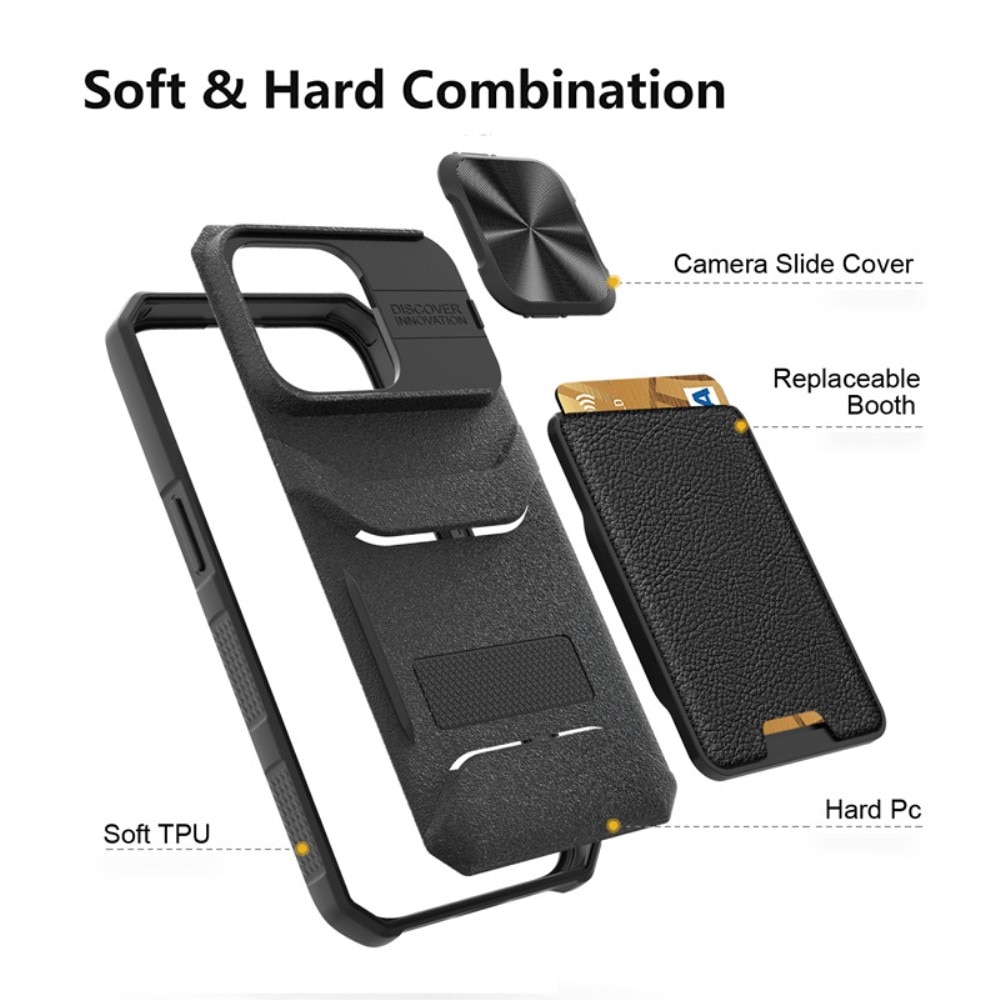 Hybriddeksel Kamerabeskyttelse+Kortholder iPhone 14 Pro Max svart