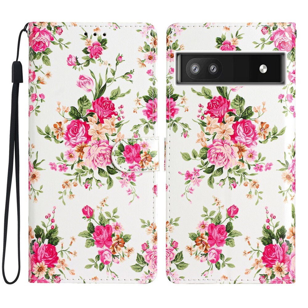 Mobilveske Google Pixel 6a rosa blomster