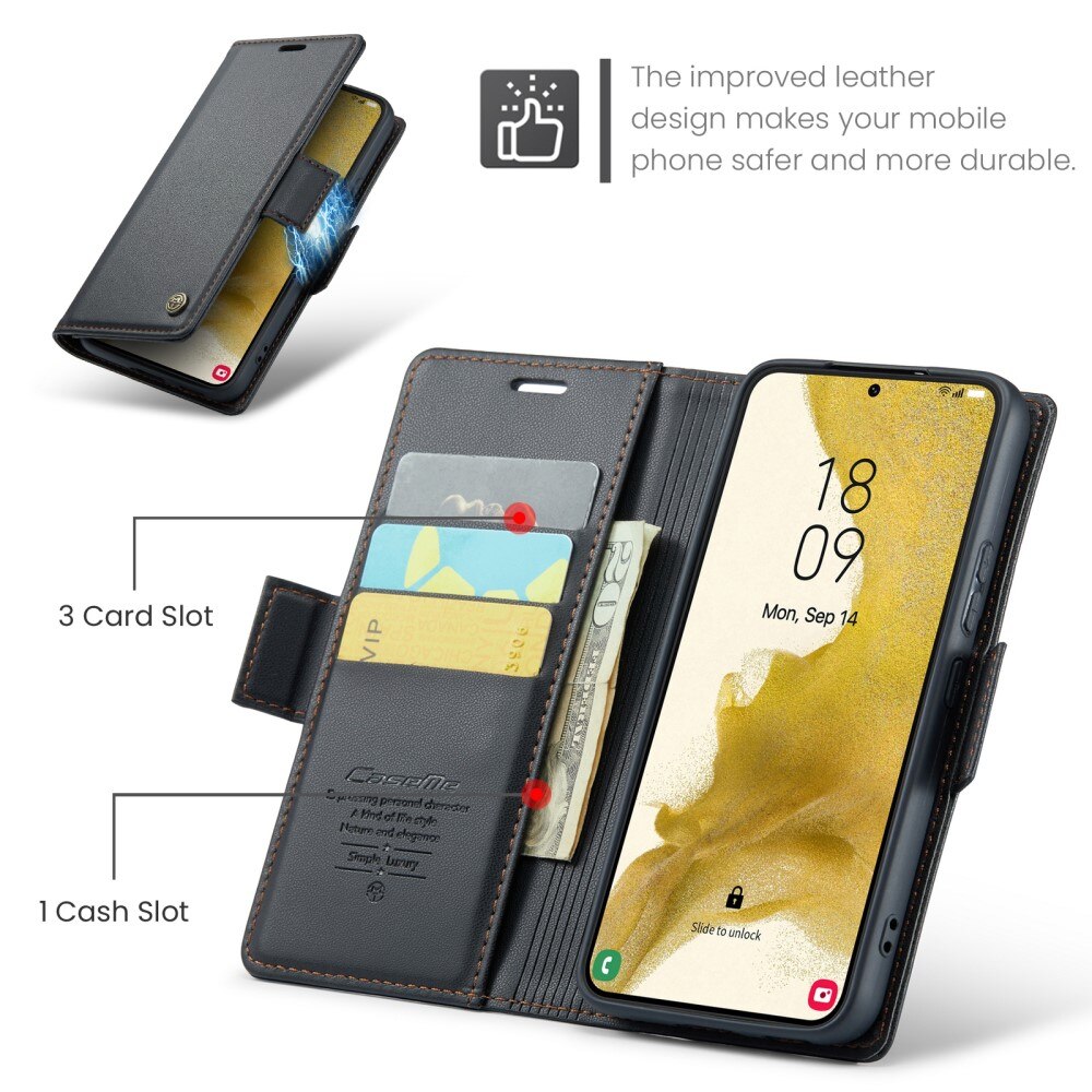 RFID blocking Slim Lommebokveske Samsung Galaxy S22 svart