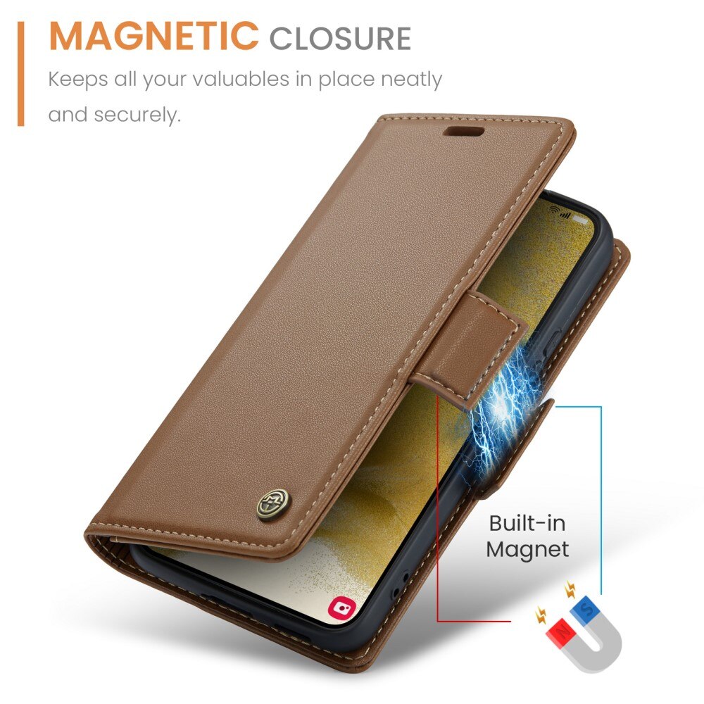 RFID blocking Slim Lommebokveske Samsung Galaxy S22 Plus brun