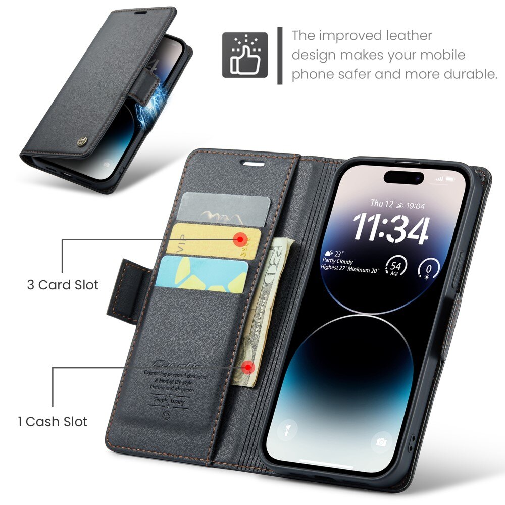 RFID blocking Slim Lommebokveske Apple iPhone 14 Pro Svart
