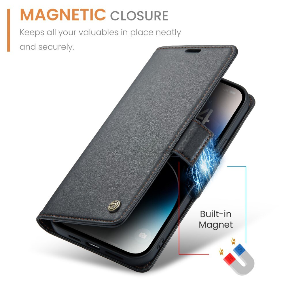 RFID blocking Slim Lommebokveske Apple iPhone 14 Pro Svart