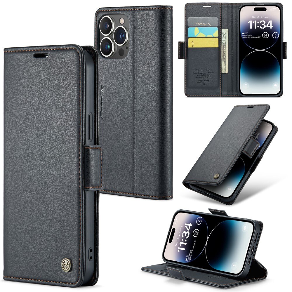RFID blocking Slim Lommebokveske Apple iPhone 14 Pro Svart