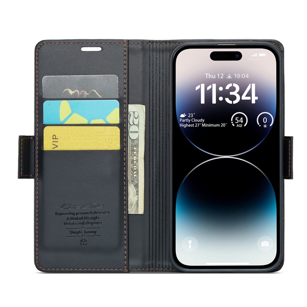 RFID blocking Slim Lommebokveske Apple iPhone 14 Pro Svart