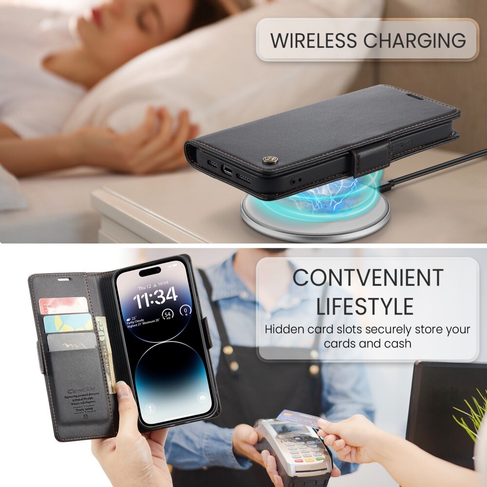 RFID blocking Slim Lommebokveske Apple iPhone 14 Pro Svart