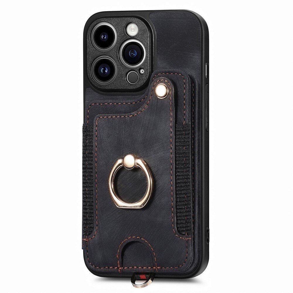 Lommebokdeksel RFID blocking + Finger Ring iPhone 13 Pro svart