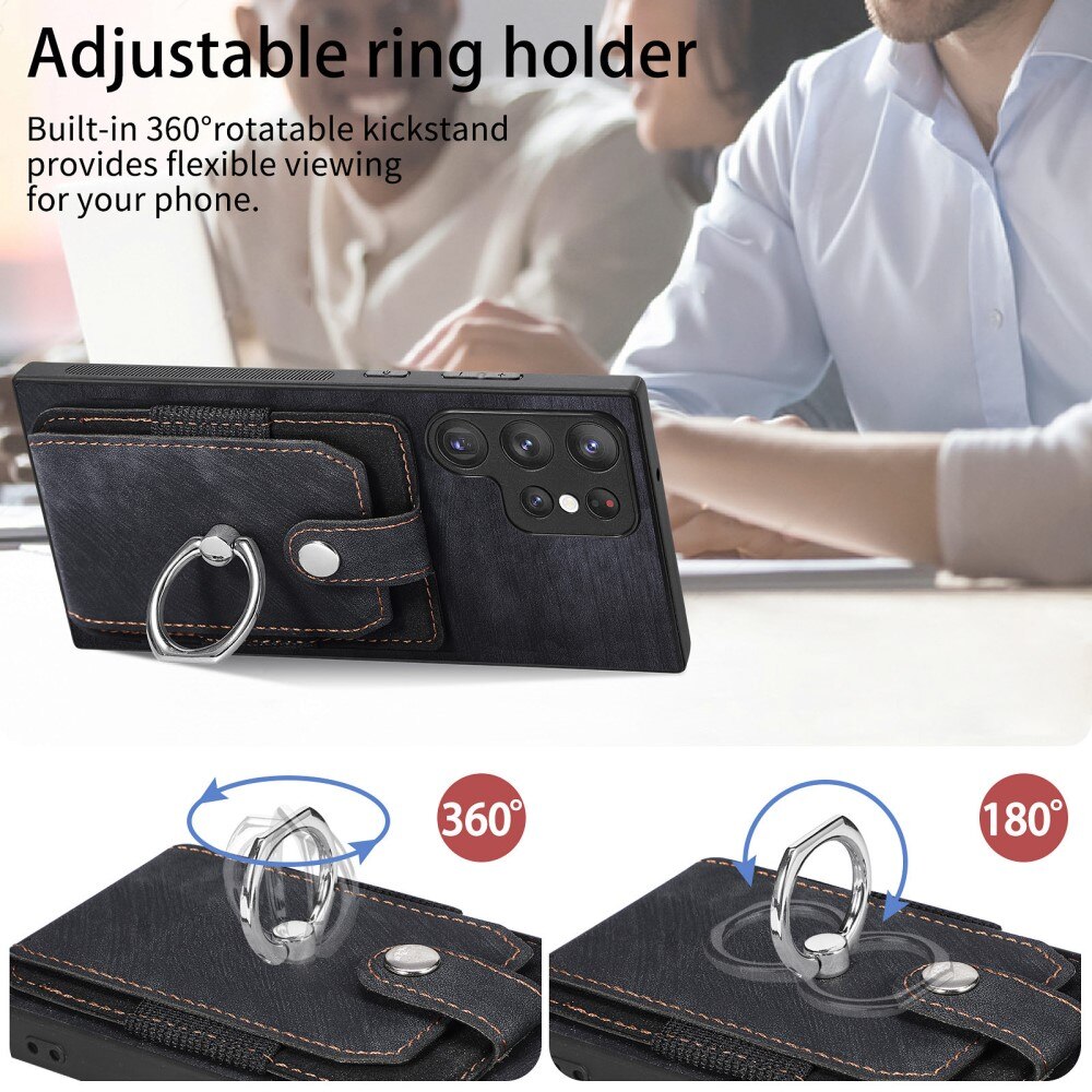 Lommebokdeksel med Finger Ring Samsung Galaxy S23 Ultra svart