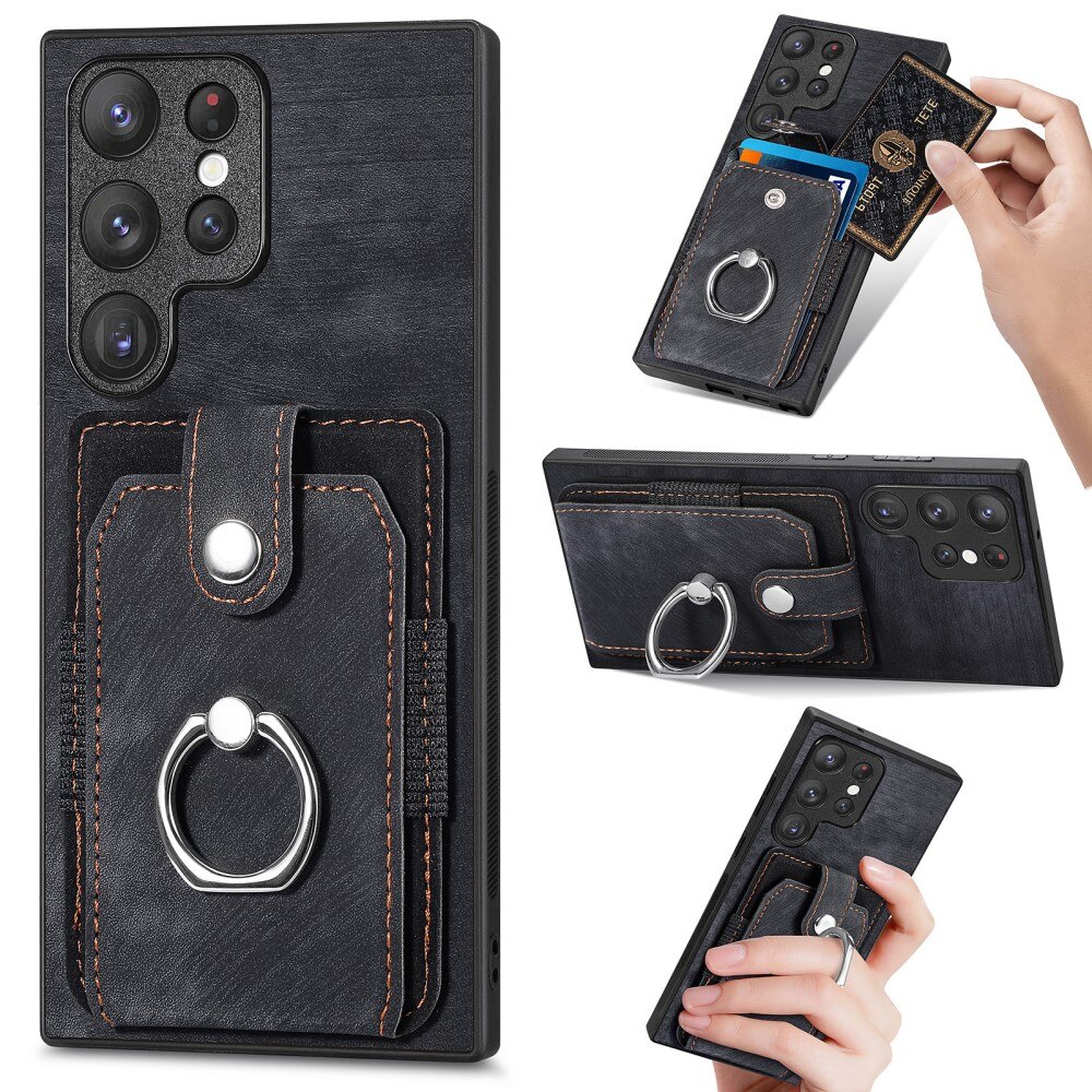 Lommebokdeksel med Finger Ring Samsung Galaxy S23 Ultra svart