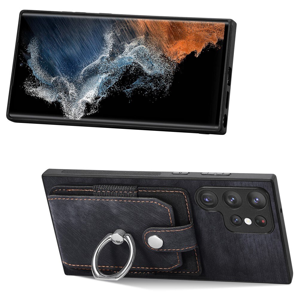 Lommebokdeksel med Finger Ring Samsung Galaxy S23 Ultra svart
