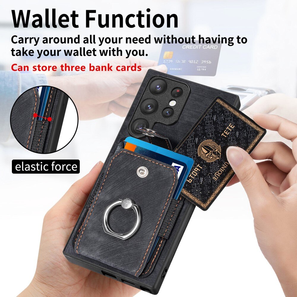 Lommebokdeksel med Finger Ring Samsung Galaxy S23 Ultra svart