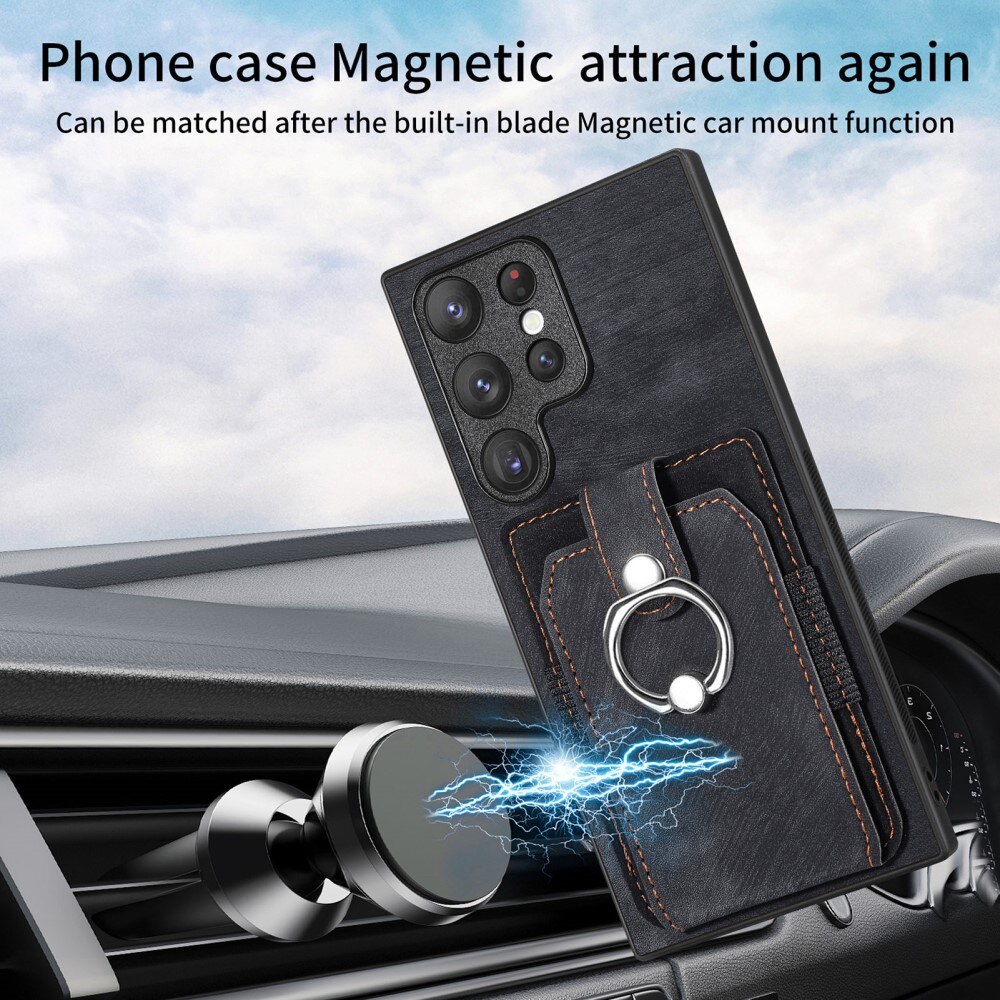 Lommebokdeksel med Finger Ring Samsung Galaxy S23 Ultra svart