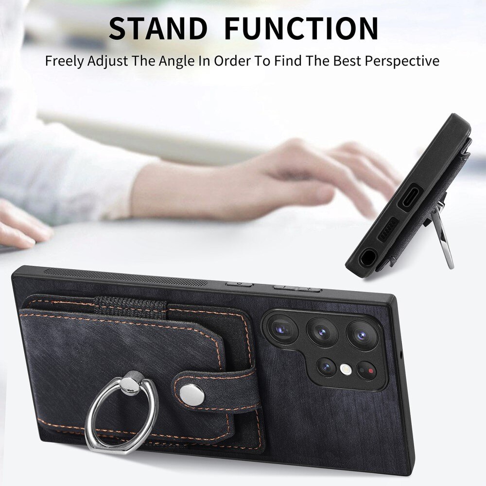 Lommebokdeksel med Finger Ring Samsung Galaxy S23 Ultra svart
