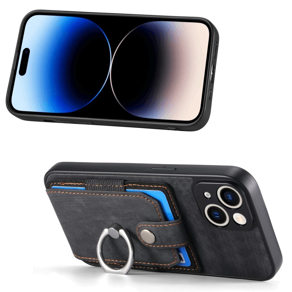 Lommebokdeksel med Finger Ring iPhone 14 svart