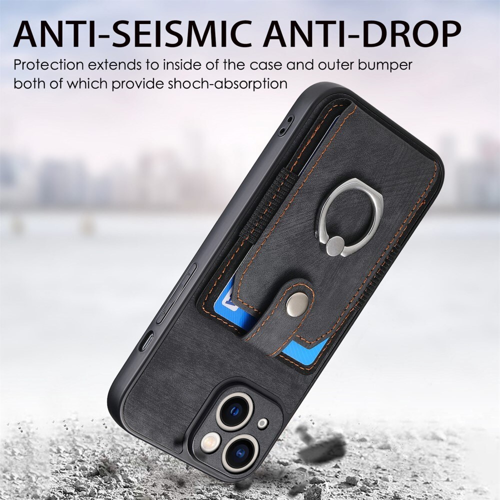 Lommebokdeksel med Finger Ring iPhone 14 svart