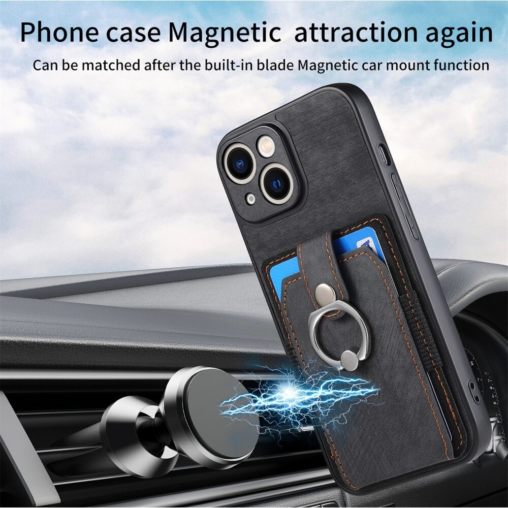 Lommebokdeksel med Finger Ring iPhone 14 svart