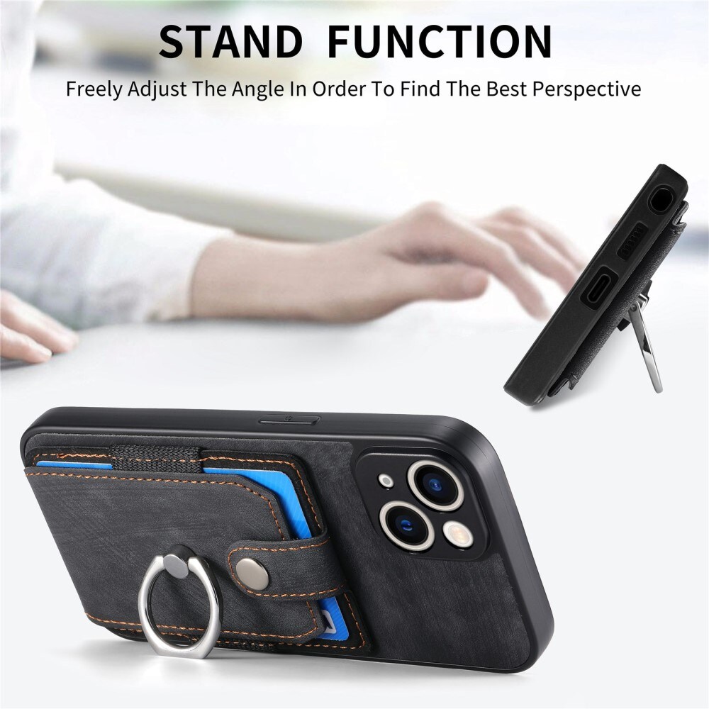 Lommebokdeksel med Finger Ring iPhone 14 svart