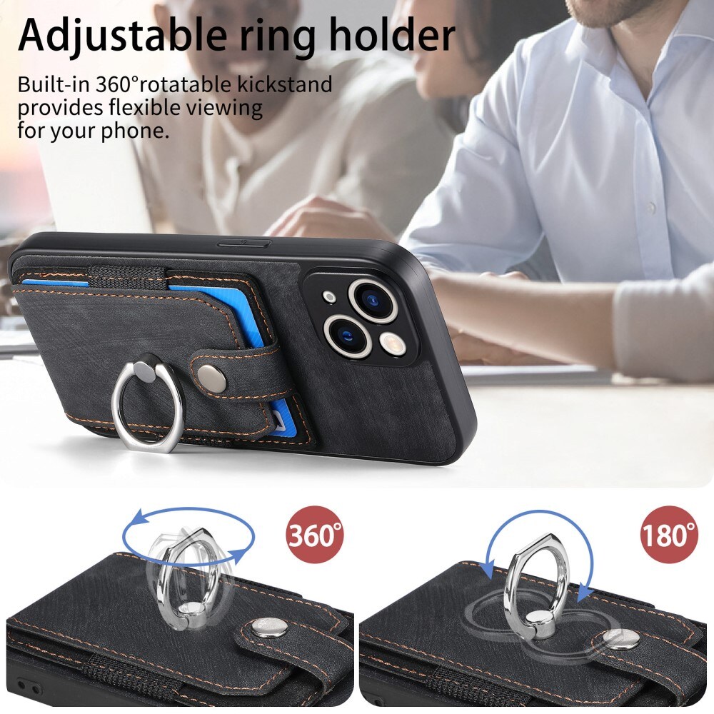 Lommebokdeksel med Finger Ring iPhone 14 svart