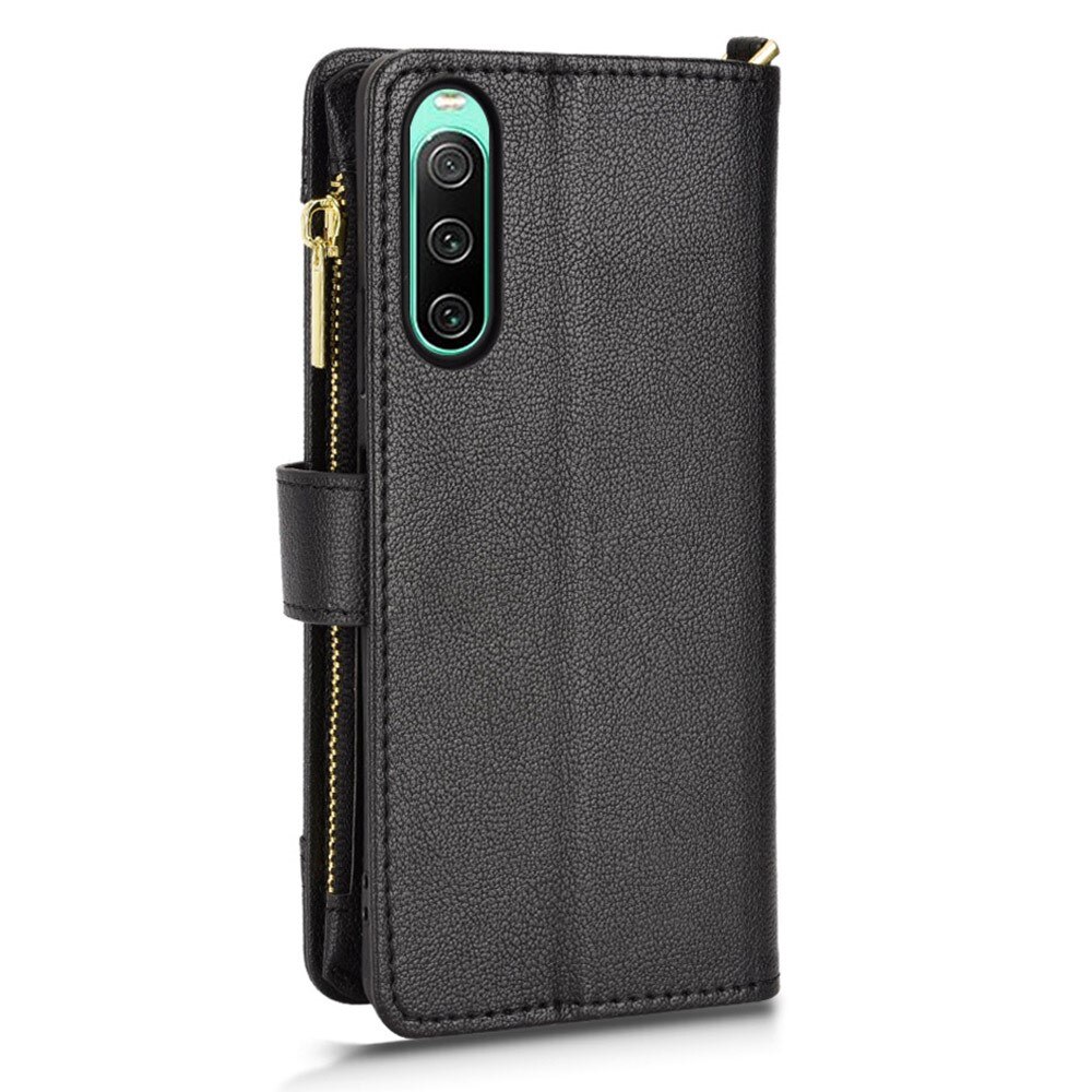 Lærlommebok Multi-slot Zipper Sony Xperia 10 V svart