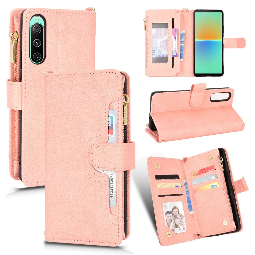 Lærlommebok Multi-slot Zipper Sony Xperia 10 V rosa