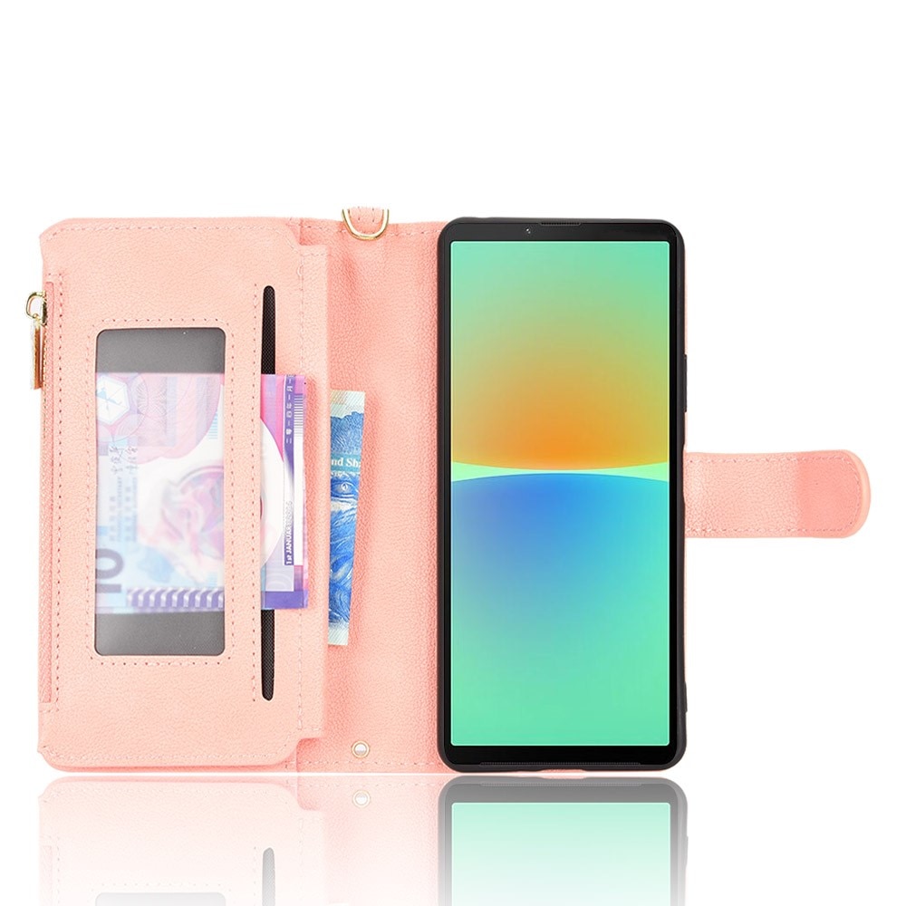 Lærlommebok Multi-slot Zipper Sony Xperia 10 V rosa