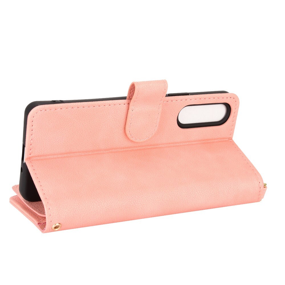 Lærlommebok Multi-slot Zipper Sony Xperia 10 V rosa