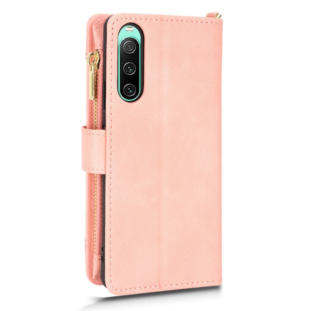 Lærlommebok Multi-slot Zipper Sony Xperia 10 V rosa