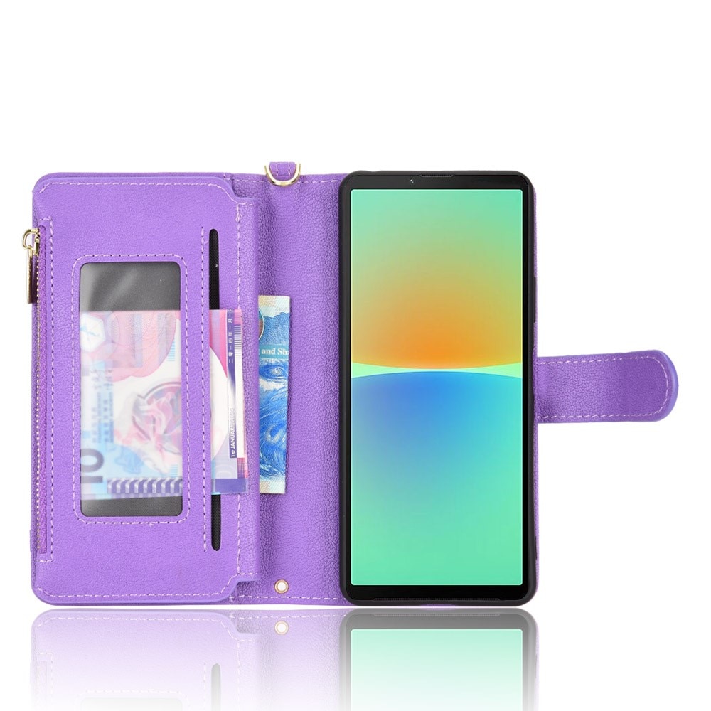 Lærlommebok Multi-slot Zipper Sony Xperia 10 V lilla