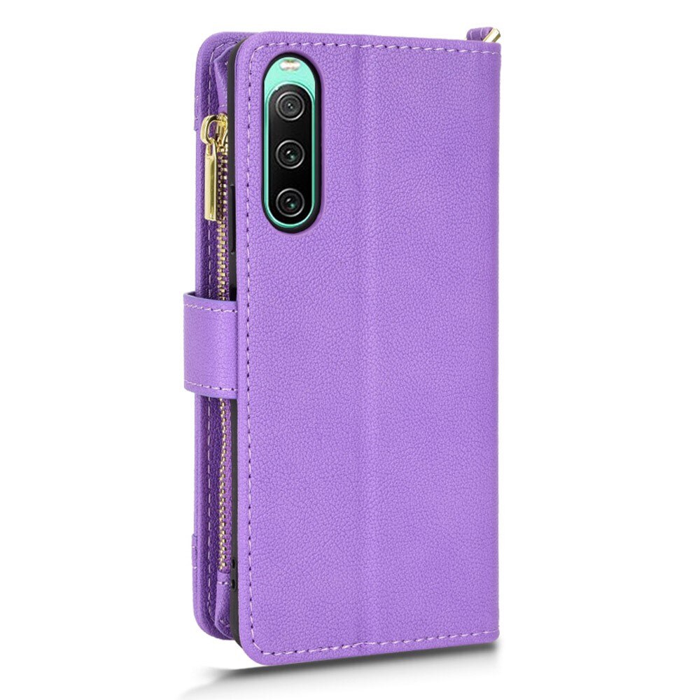 Lærlommebok Multi-slot Zipper Sony Xperia 10 V lilla