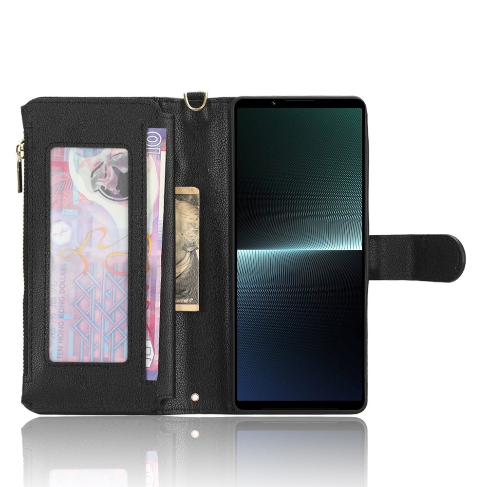 Lærlommebok Multi-slot Zipper Sony Xperia 1 V svart