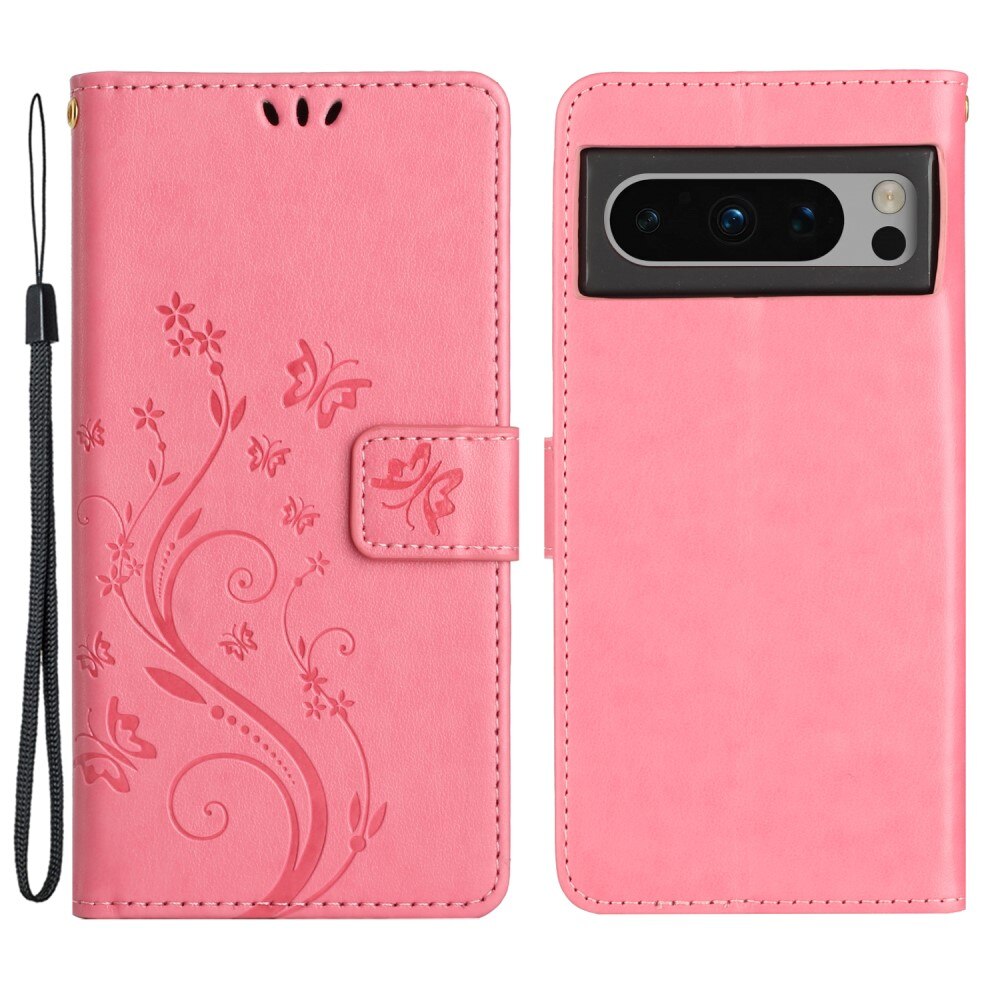 Lærveske Sommerfugler Google Pixel 8 Pro Rosa