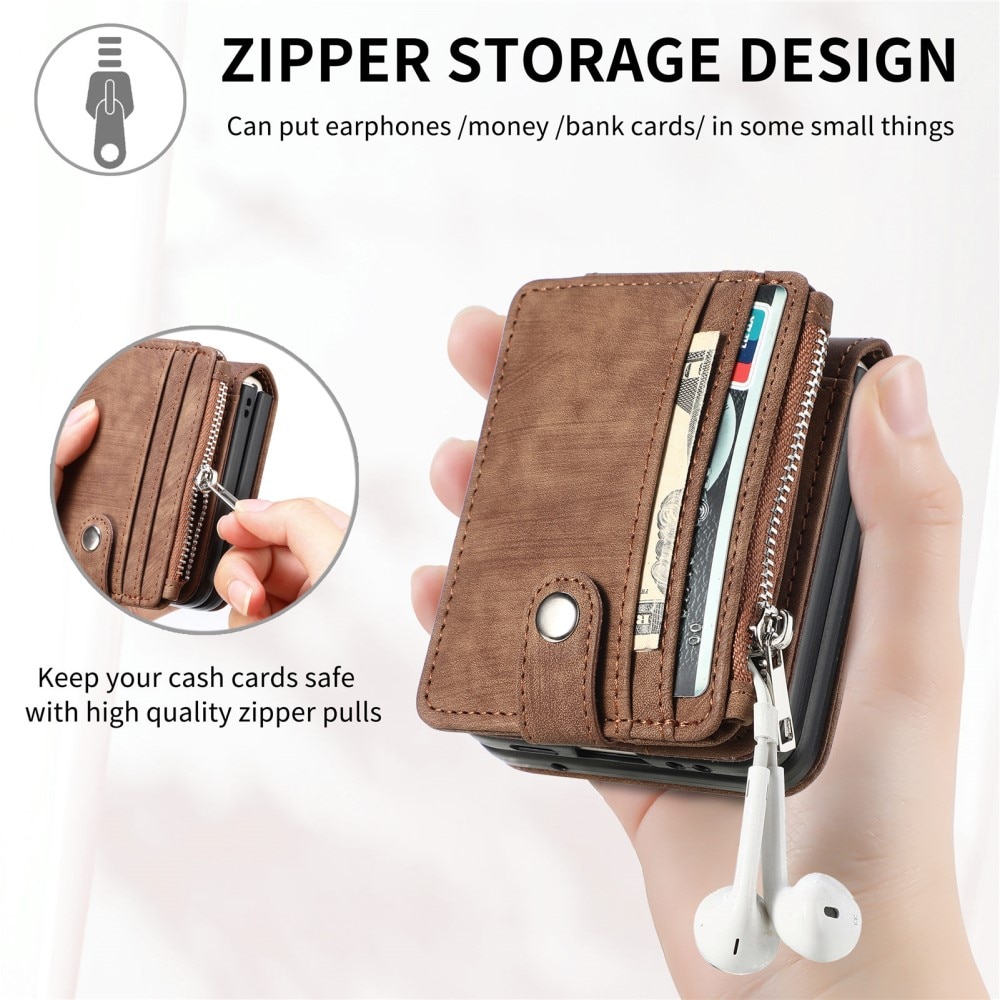 Mobilveske Multi-slot Zipper Samsung Galaxy Z Flip 6 brun