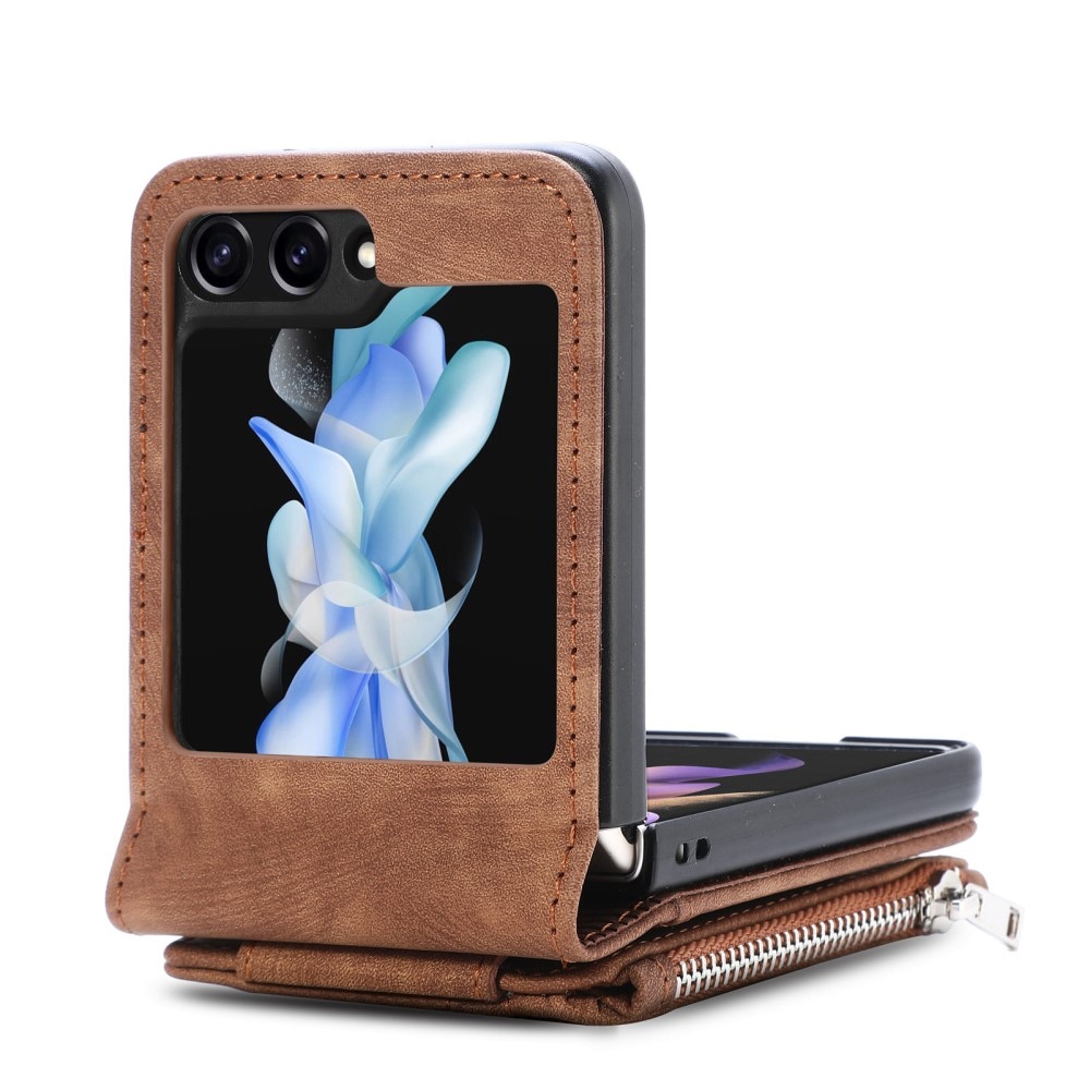 Mobilveske Multi-slot Zipper Samsung Galaxy Z Flip 6 brun
