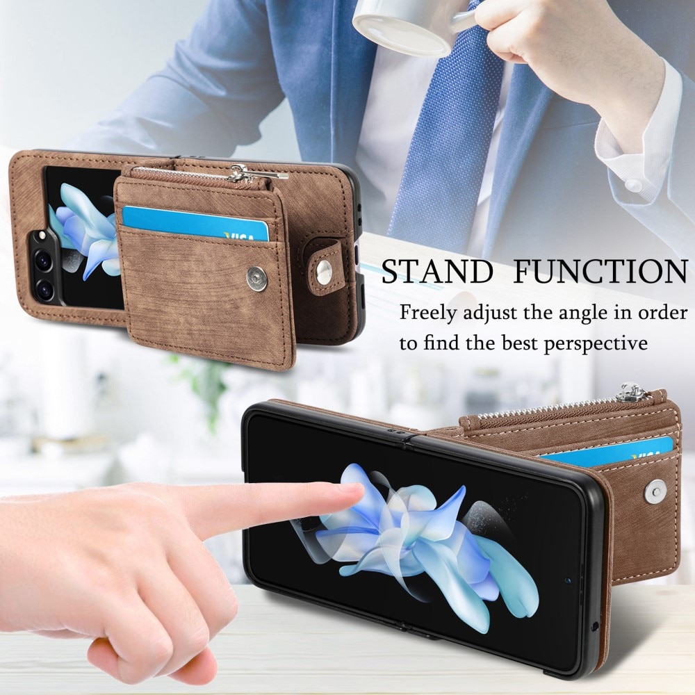 Mobilveske Multi-slot Zipper Samsung Galaxy Z Flip 6 brun