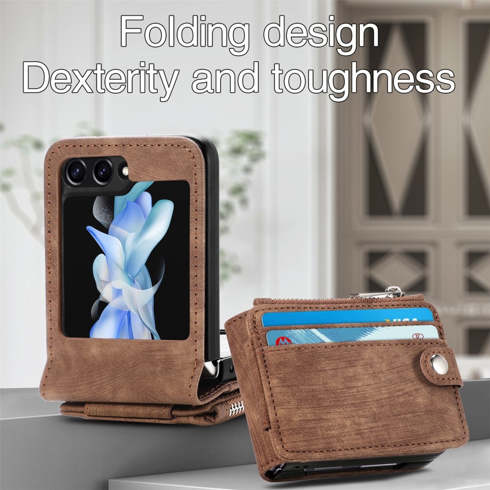 Mobilveske Multi-slot Zipper Samsung Galaxy Z Flip 6 brun