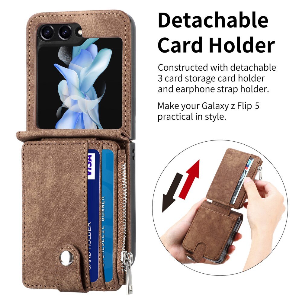 Mobilveske Multi-slot Zipper Samsung Galaxy Z Flip 6 brun