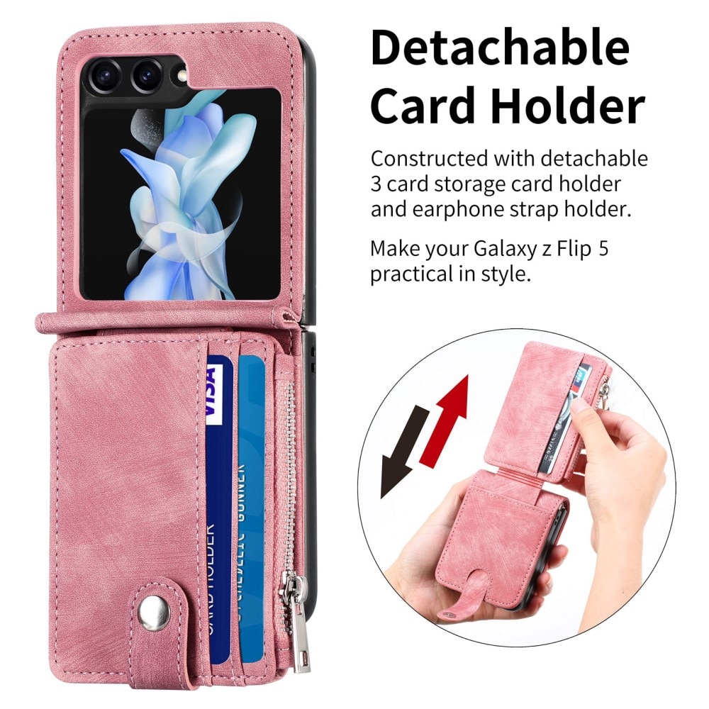 Mobilveske Multi-slot Zipper Samsung Galaxy Z Flip 5 rosa