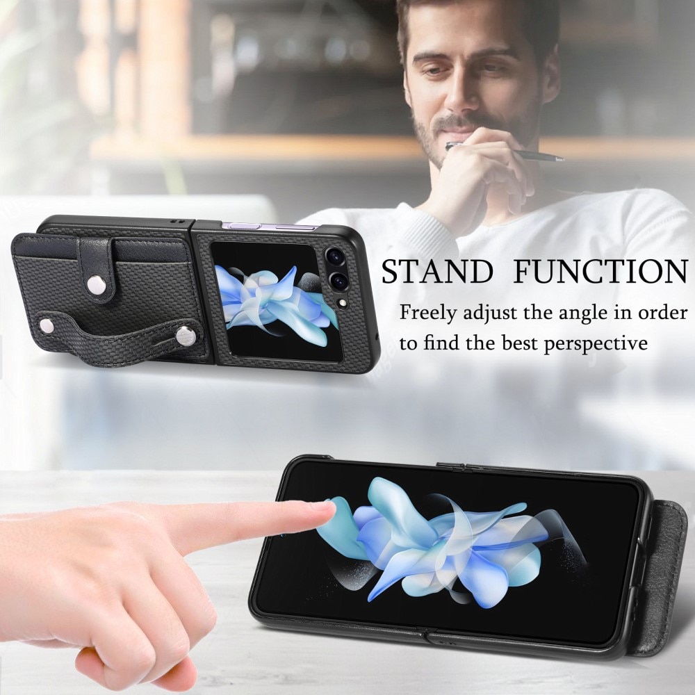 Lærdeksel Kortholder + Finger Strap Samsung Galaxy Z Flip 5 svart