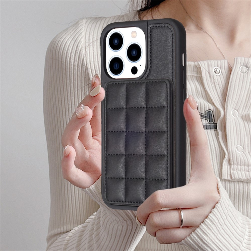 TPU Deksel med quiltet lommebok iPhone 14 Pro svart