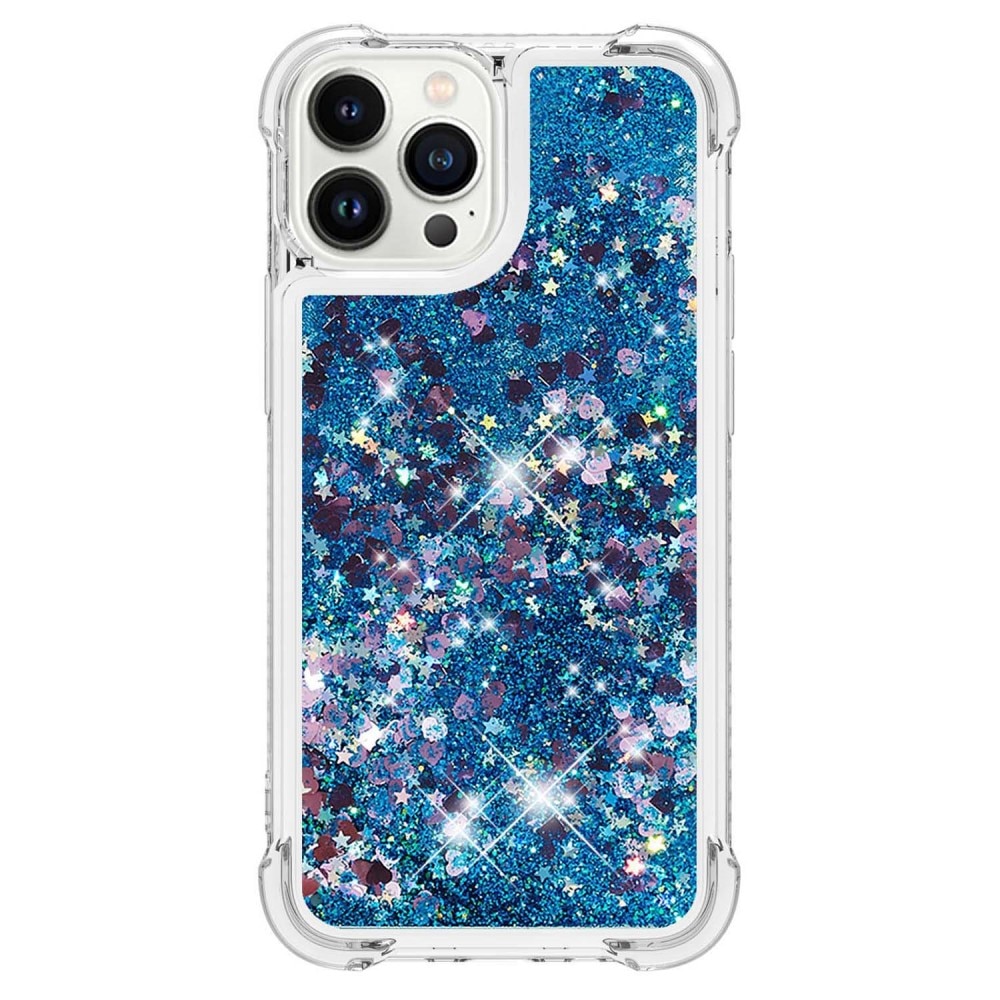 Glitter Powder TPU Deksel iPhone 15 Pro blå