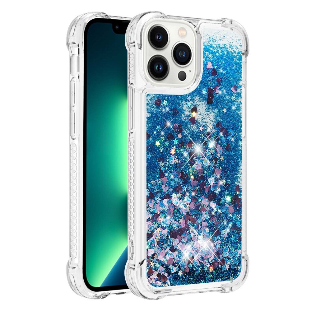 Glitter Powder TPU Deksel iPhone 15 Pro blå