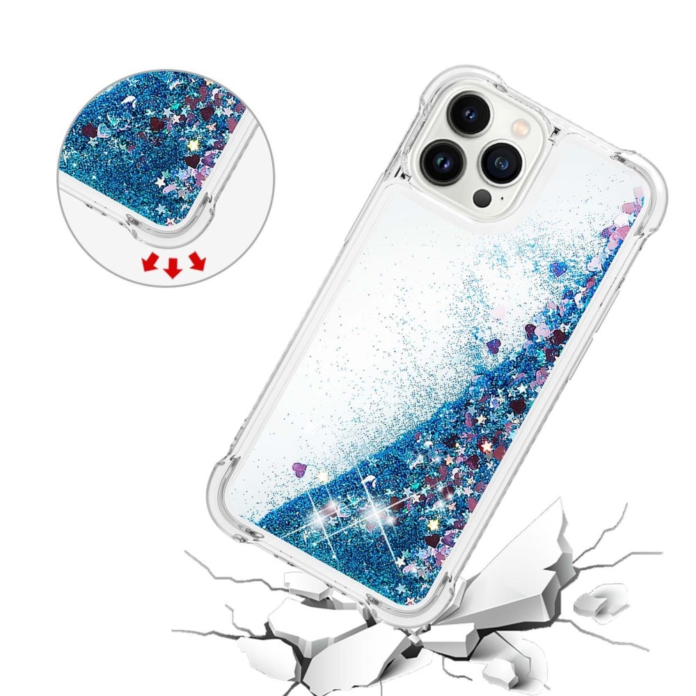 Glitter Powder TPU Deksel iPhone 15 Pro blå