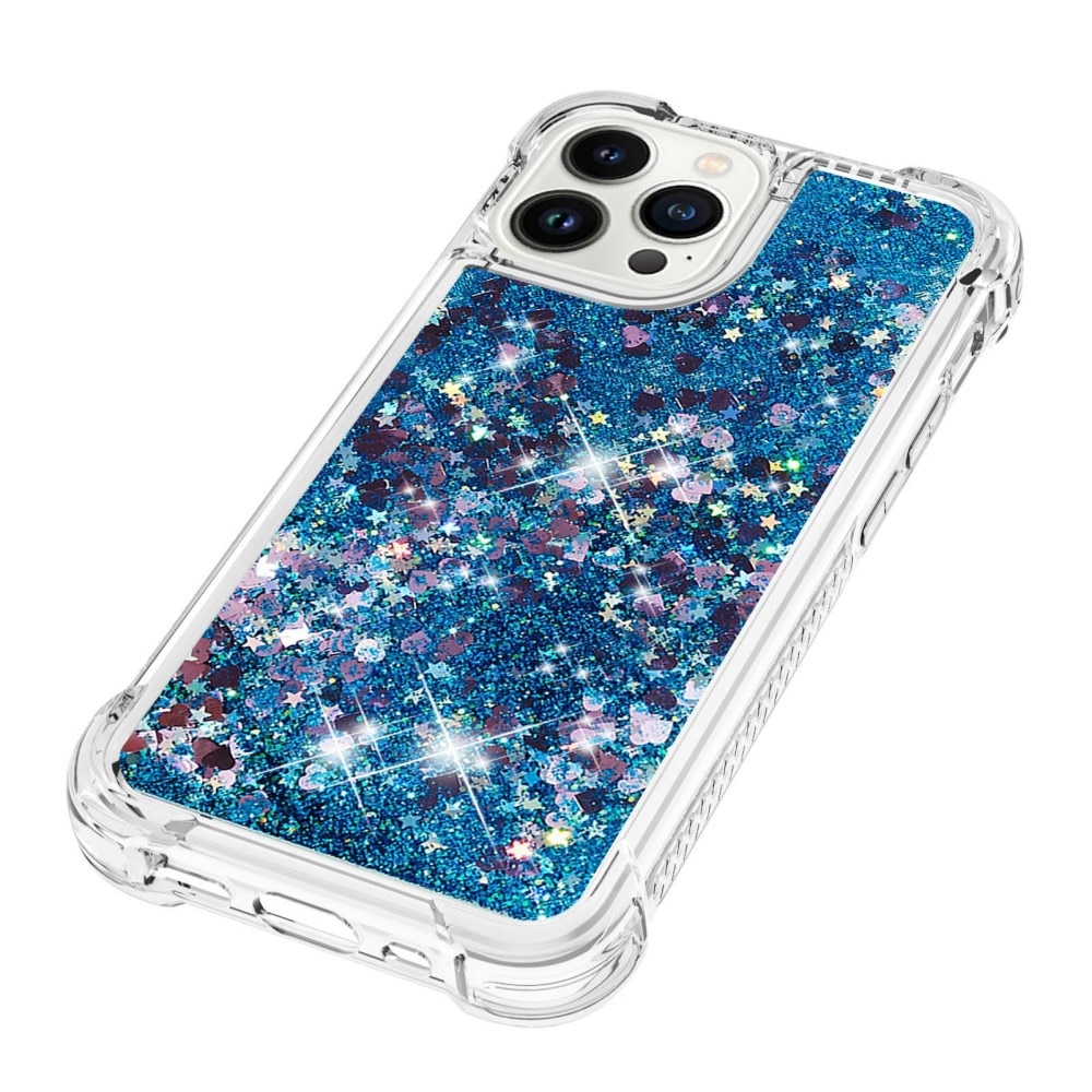 Glitter Powder TPU Deksel iPhone 15 Pro blå