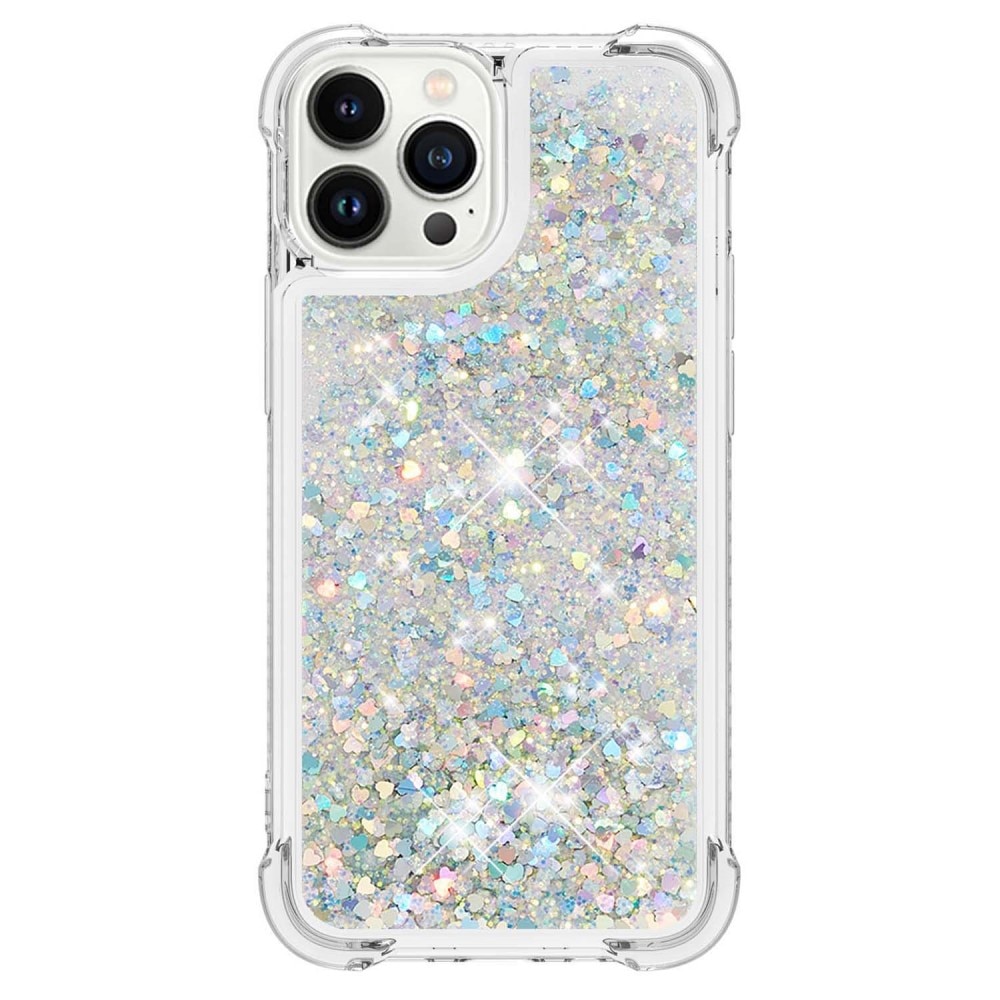 Glitter Powder TPU Deksel iPhone 15 Pro sølv