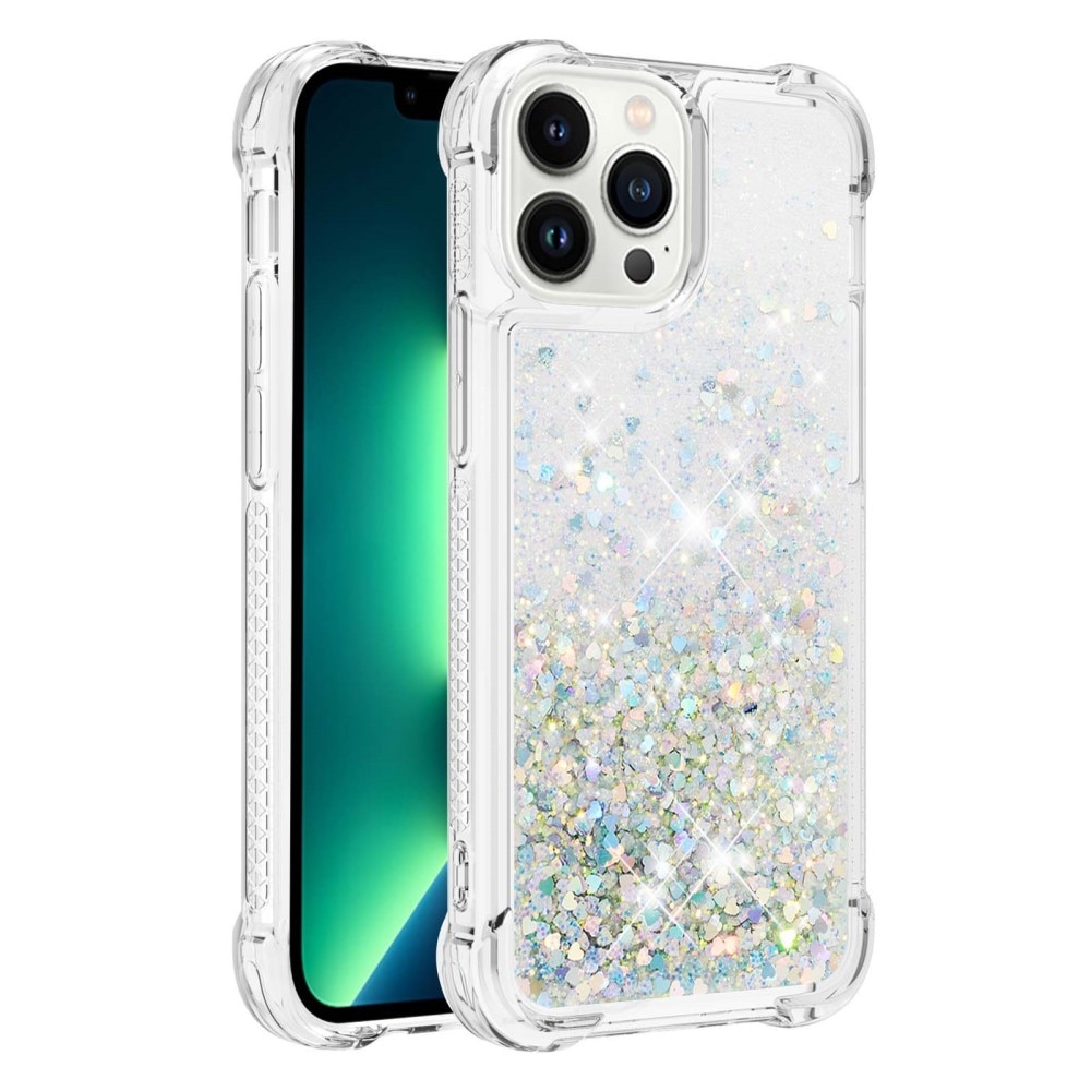 Glitter Powder TPU Deksel iPhone 15 Pro sølv